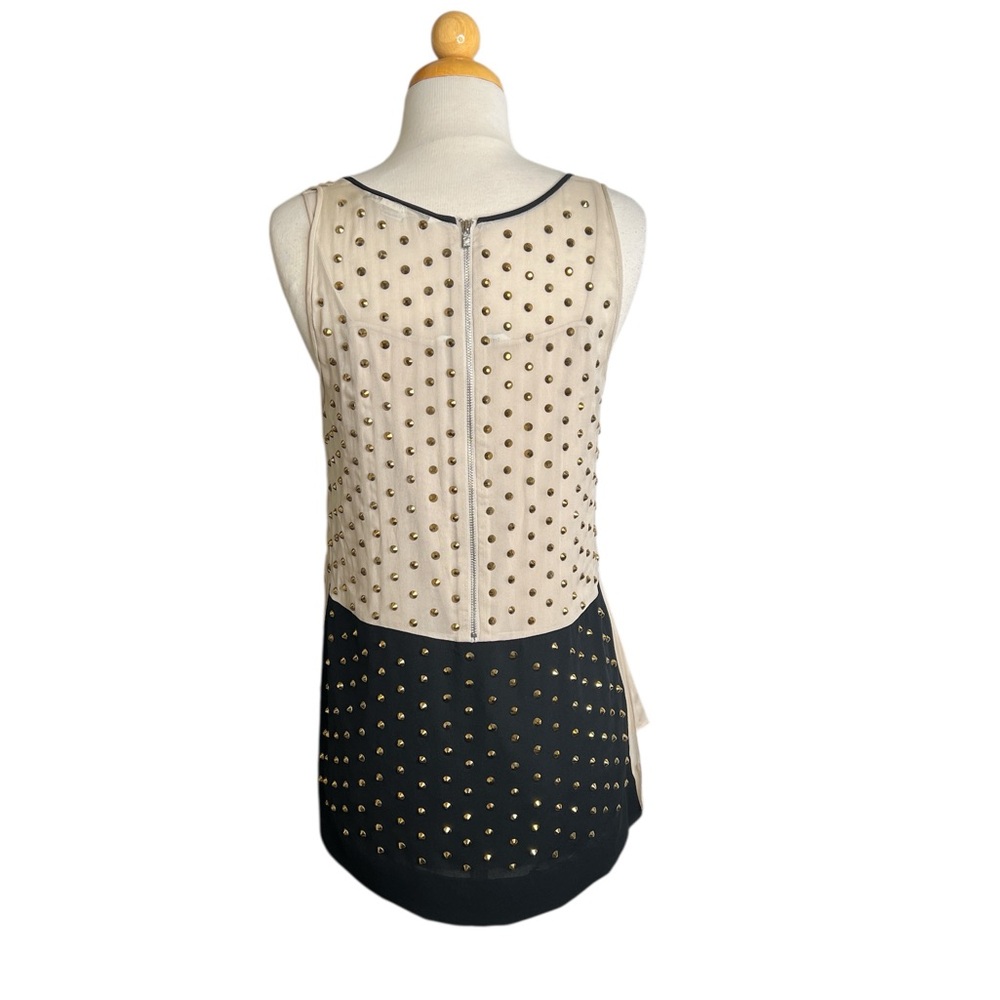Diane von Furstenberg Black & Cream Studded Tank Top – Gold Detail